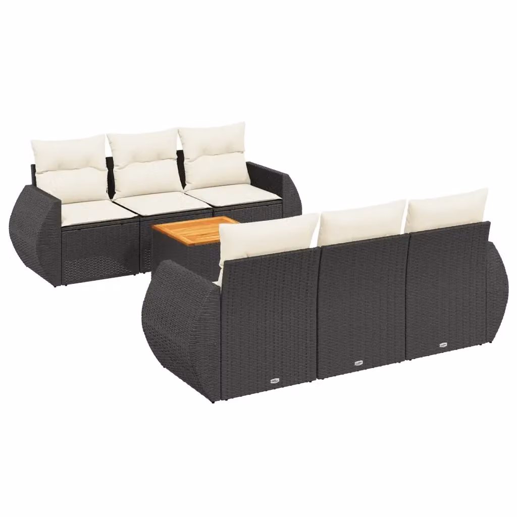 Set di Divani da Giardino vidaXL in Polyrattan Nero con Cuscini e Tavolino da Esterno – 2