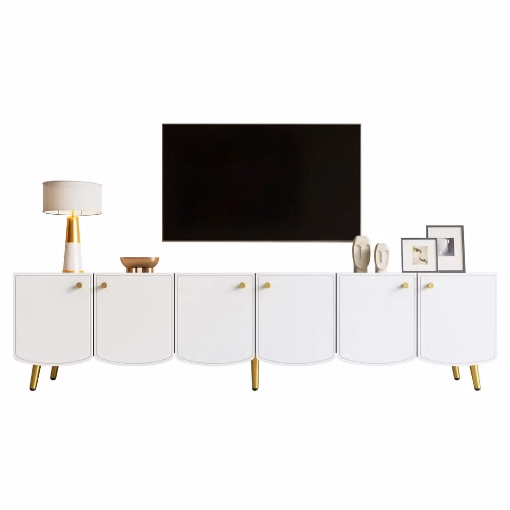 Mobile TV Minimal Bianco e Oro con 6 Ante per Soggiorno e Camera, L: 180 cm, P: 40 cm, H: 45 cm – 2