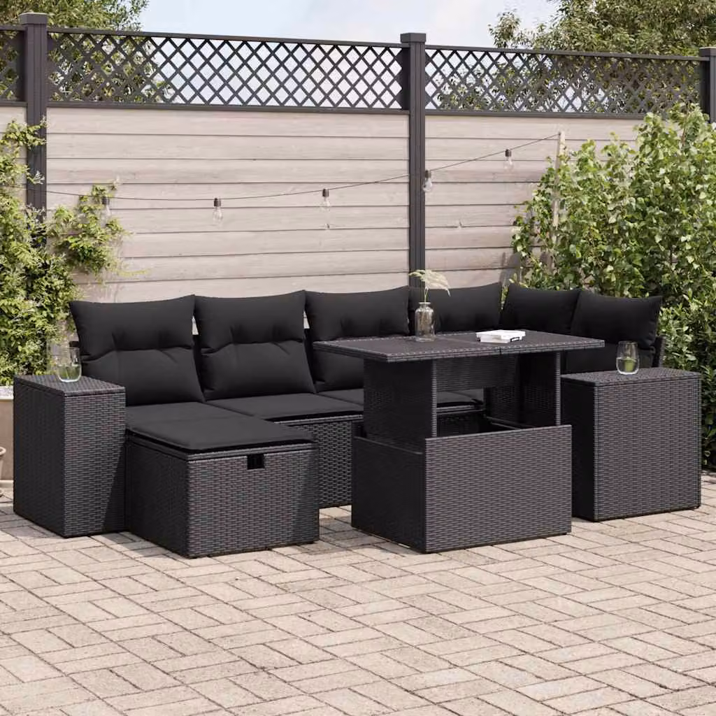 Set Divani da Giardino vidaXL in Polyrattan Nero con 8 Pezzi e Cuscini Inclusi