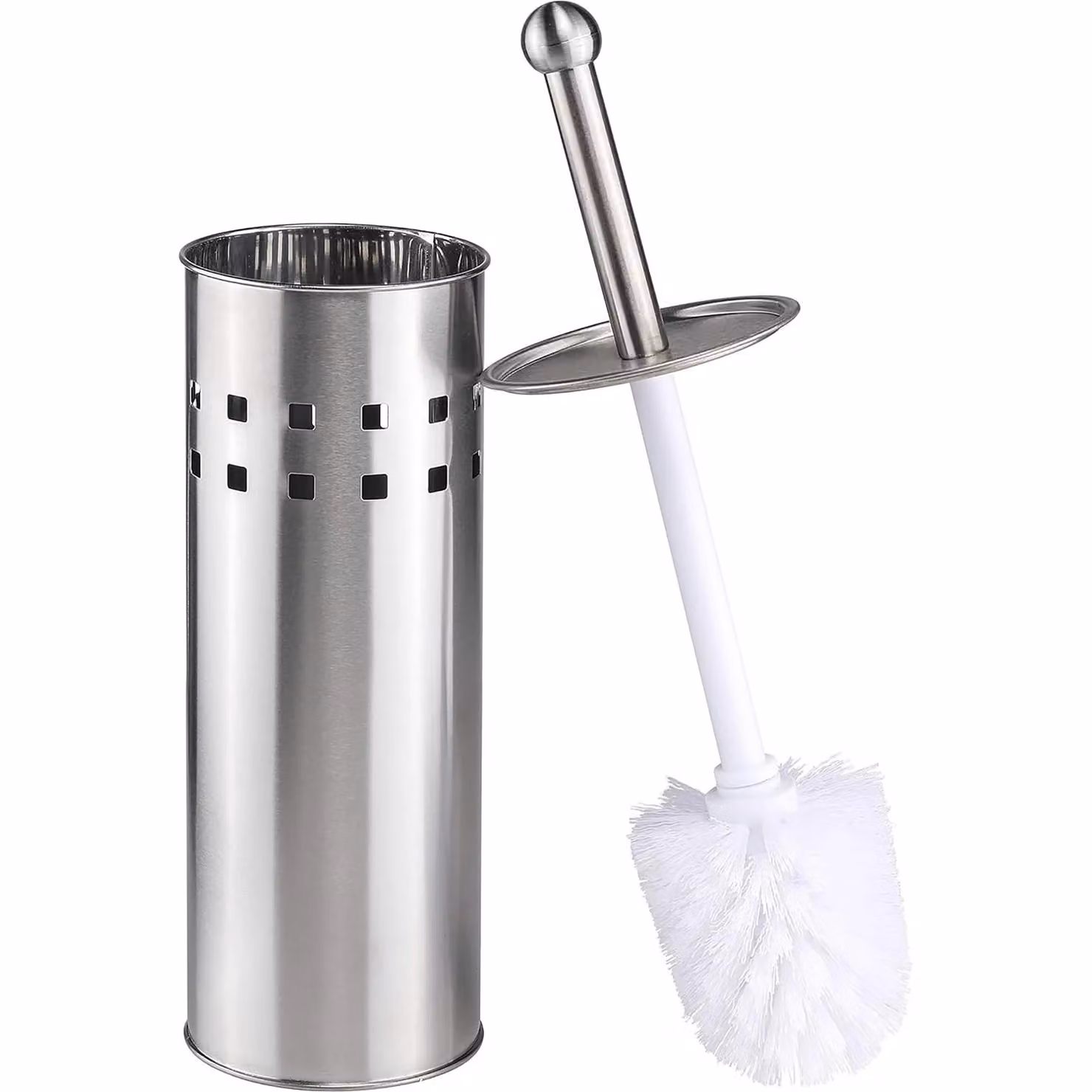 Portascopino con scopino in acciaio inossidabile silver VESTIAMO CASA, H: 38 cm, Diametro: 9,5 cm