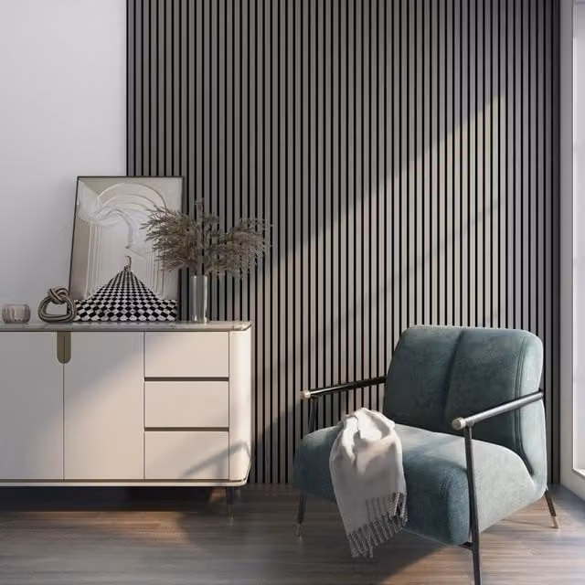 Set di 16 pannelli fonoassorbenti decorativi con effetto legno NEU.HOLZ, colore grigio, L: 120 cm, H: 60 cm, P: 2,1 cm