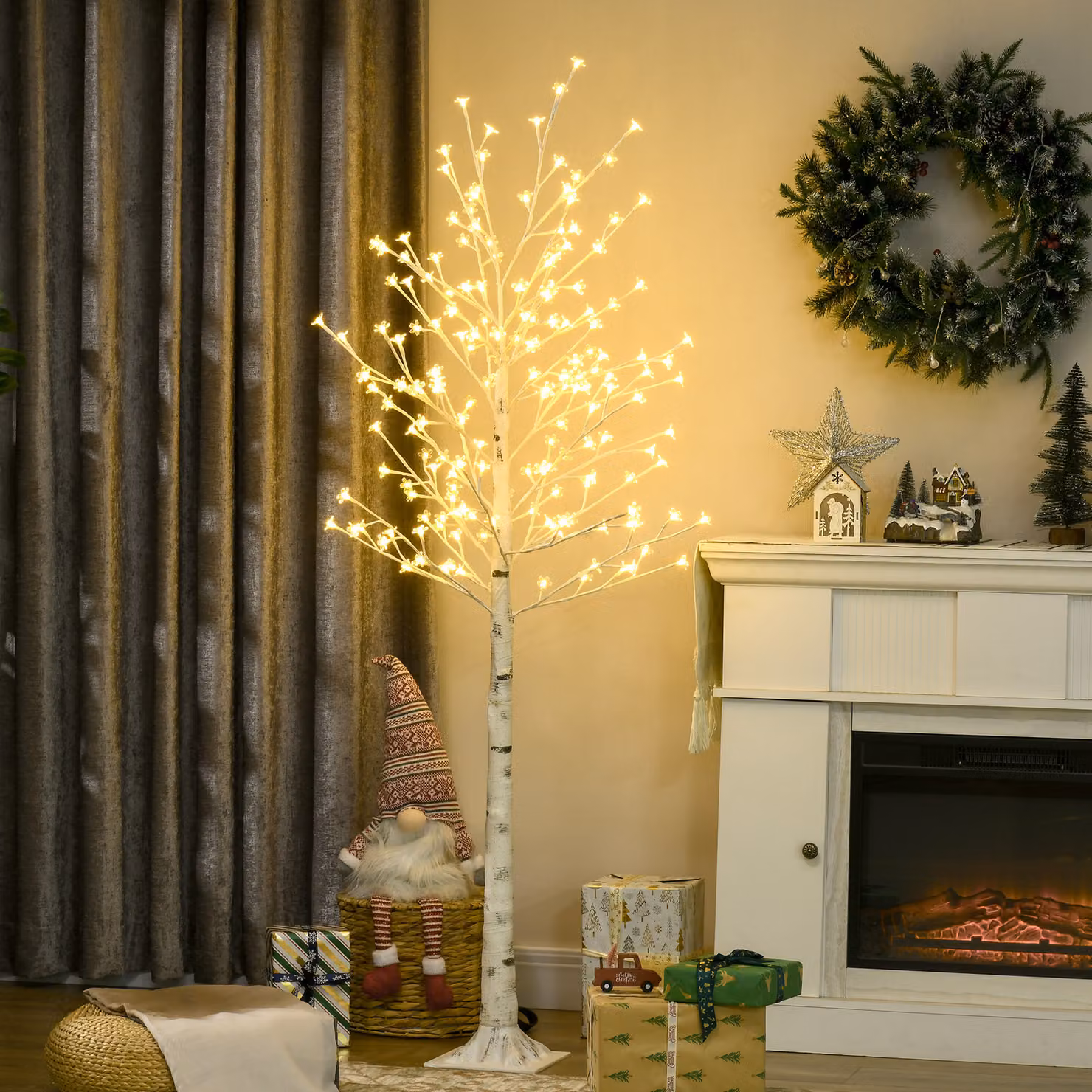 Albero Luminoso di Betulla HOMCOM con 180 Luci LED, Bianco, Altezza: 180 cm – 2