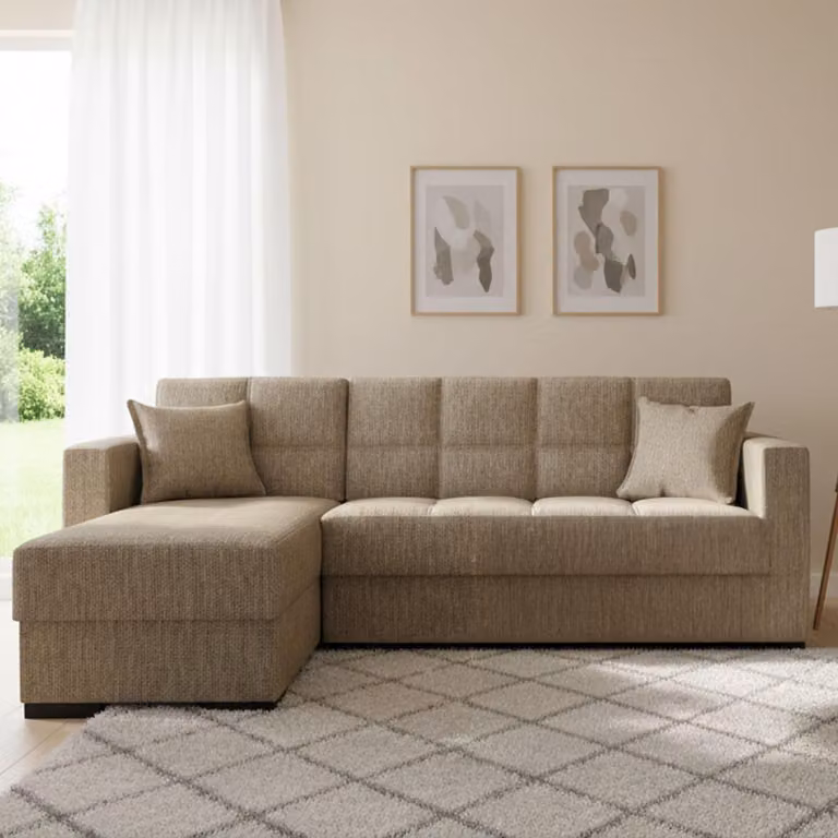 Dmora Divano Letto con Penisola Armadillo 150x227 cm Nero, Contenitore di Apertura Click-clack