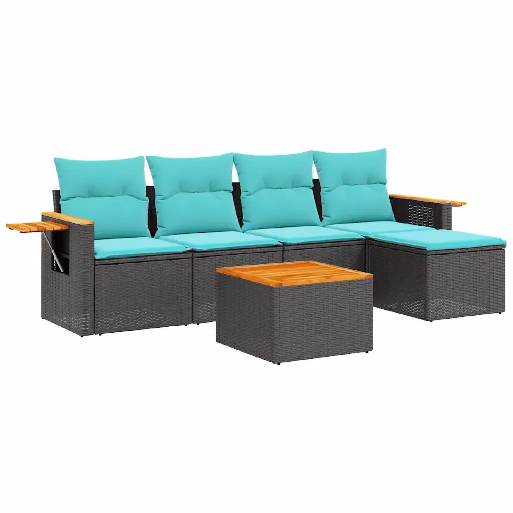 Set di Divani da Giardino VIDAXL a Forma di L in Polyrattan Nero con Cuscini e Tavolino da 6 Pezzi – 2