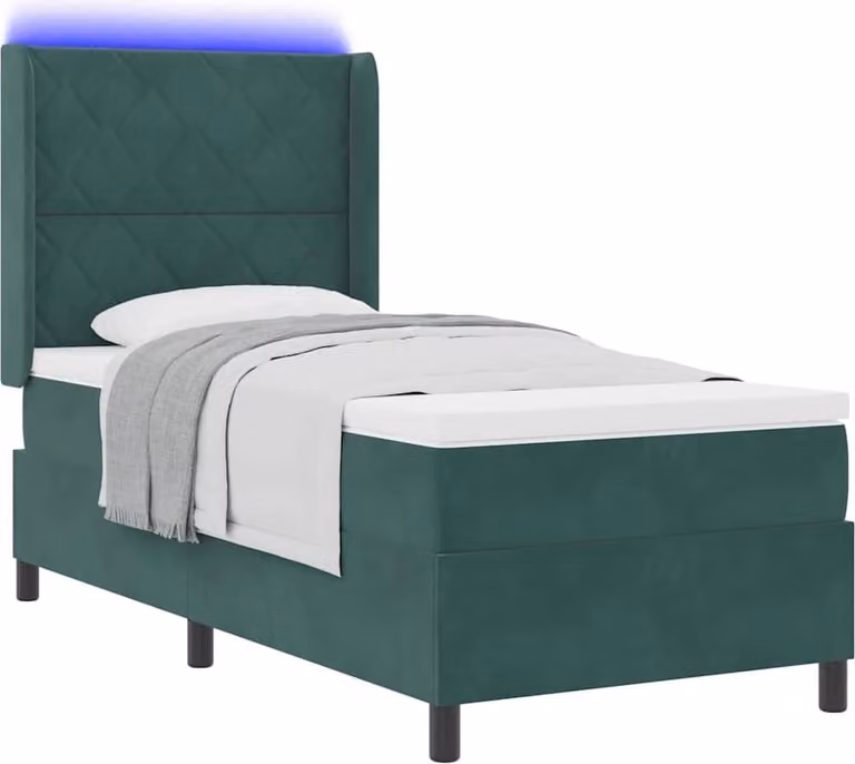Letto a molle con strisce LED Verde Scuro 90 x 200 cm Velluto