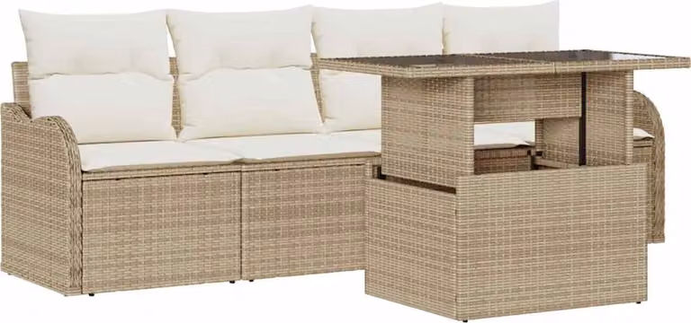 Set Divano da Giardino con cuscino 5 pcs Beige Poly Rattan