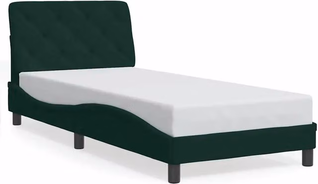 Letto singolo moderno DESIGN IN in velluto verde con struttura in legno e metallo, L/P/H: 90 x 200 cm