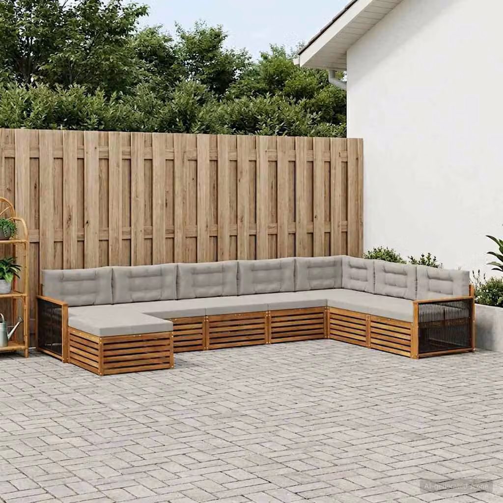 vidaXL Set di divani da esterno 8 pz in legno di acacia con cuscini, beige e grigio