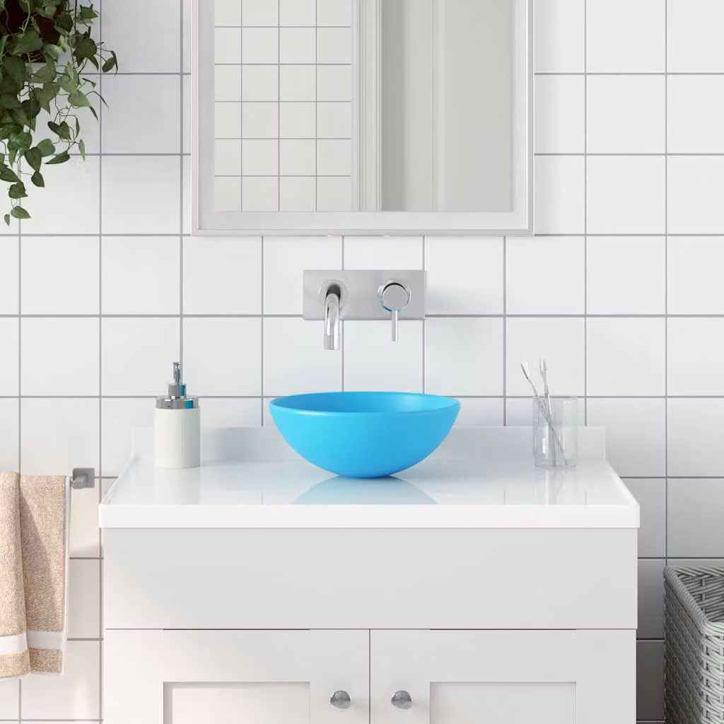 vidaXL Lavandino da Bagno in Ceramica Rotondo da Appoggio Verde o Blu
