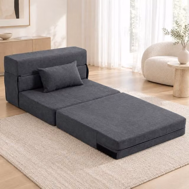 Poltrona letto 80x80x64 cm trasformabile 3 in 1 in schiuma grigio scuro
