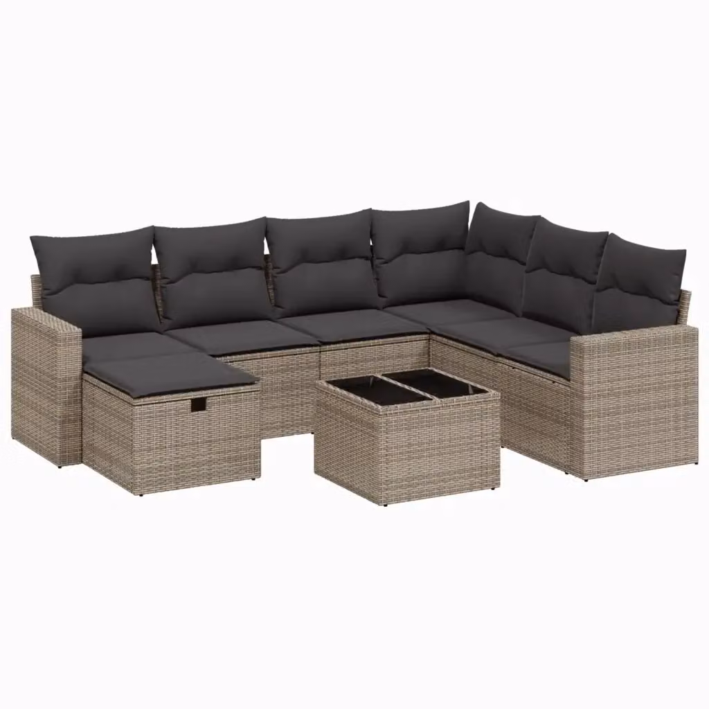 vidaXL Set Divano da Giardino a L 8 pz con Cuscini Grigio in Polyrattan e Struttura in Acciaio – 2