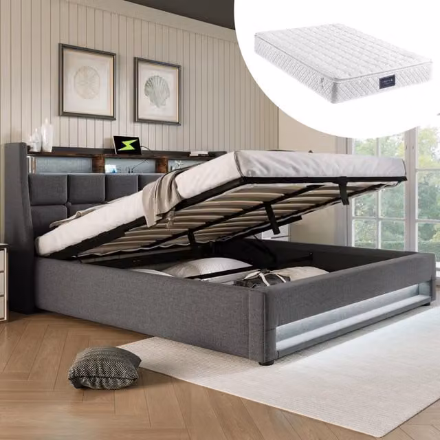 letto imbottito lino grigio 140x200 cm