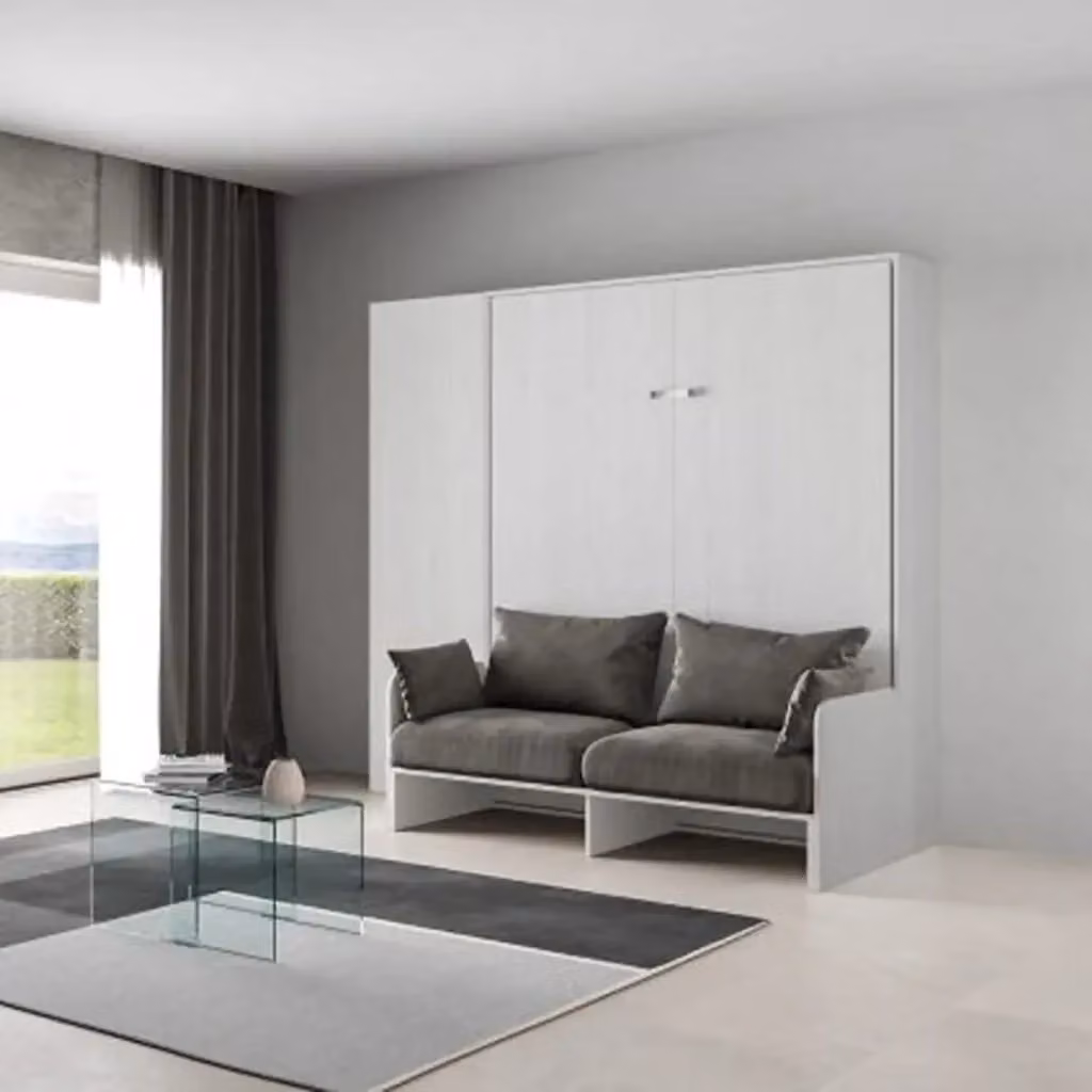 Letto matrimoniale a scomparsa Kentaro Itamoby con divano e colonna, bianco frassino e grigio, L/P: 160 x 190 cm – 2