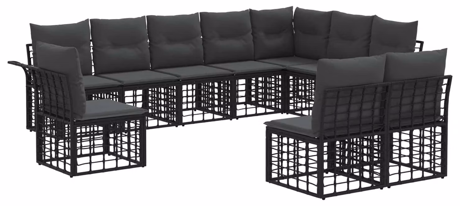 Set di divani da esterno 10 pcs Nero e Grigio scuro Poliestere