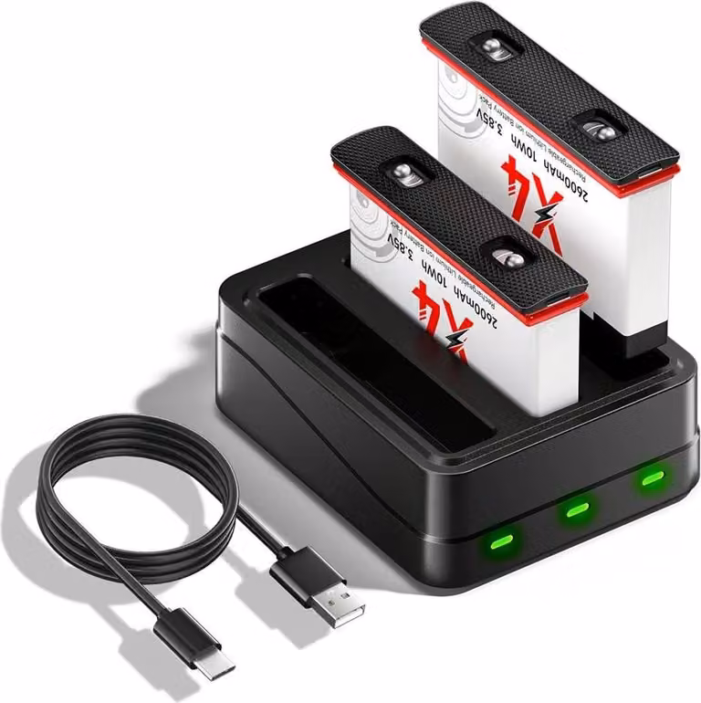 Pacco batteria, capacità 2600 mAh, caricabatteria incluso, 2 batterie + 1 caricabatteria