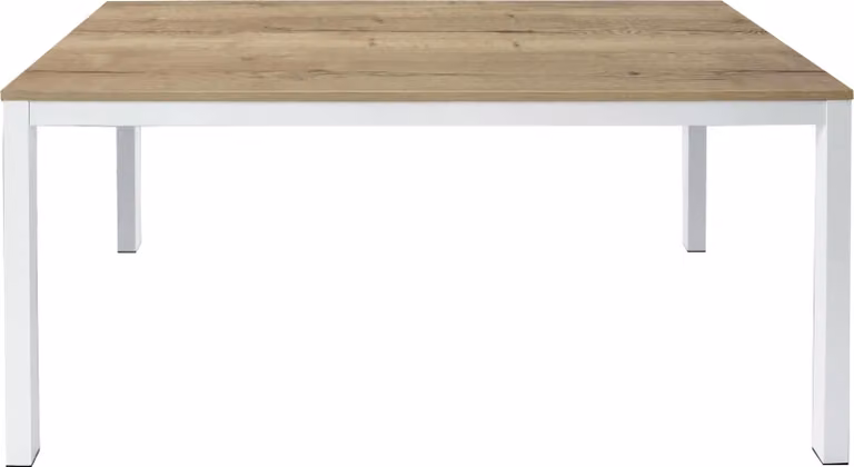 Milani Home - tavolo da pranzo allungabile 160-210-260 x 90 cm, rovere nodato, struttura bianca, piano in legno e acciaio