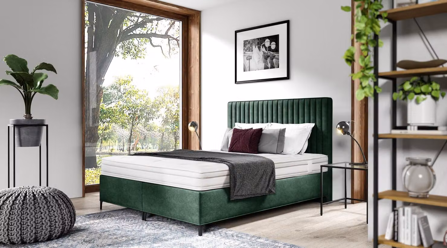 Luxus Boxspringbett Schlafzimmer Polsterbett Einrichtung Textil 160x200cm Holz