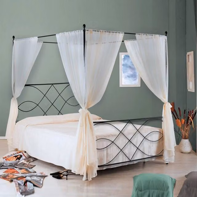 Letto in ferro matrimoniale con baldacchino SOSPIRO Nero 166x208x h210cm