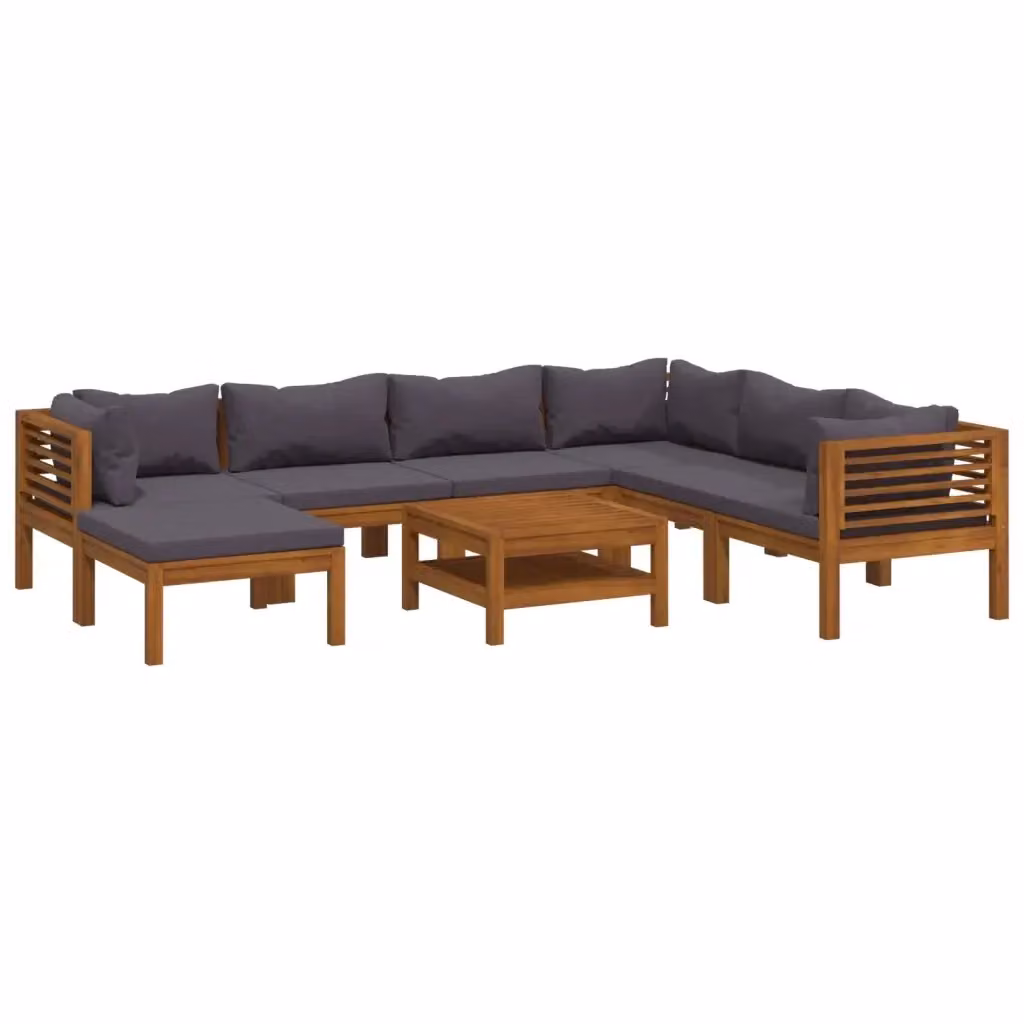 Set di Divani da Giardino vidaXL in Legno di Acacia con Cuscini Grigi 8 Pezzi – 2