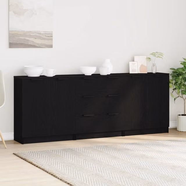 Credenza moderna vidaXL in 3 pezzi color nero opaco, L/P/H: 180 x 30 x 70 cm