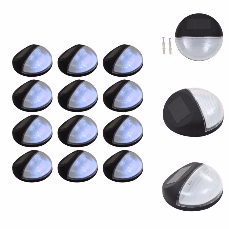 vidaXL Applique solari da esterno LED 12 pz. Rotonde nere - Illuminazione per esterni