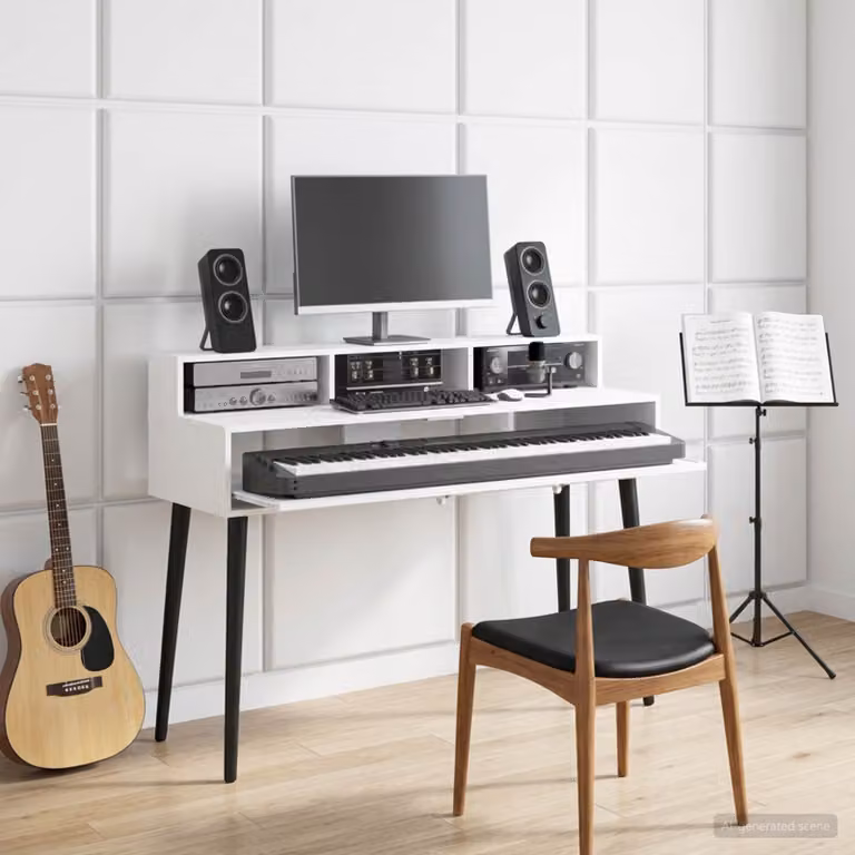 Scrivania da ufficio moderna vidaXL in legno MDF bianco L: 152 cm, P: 42,5 cm, H: 36 cm