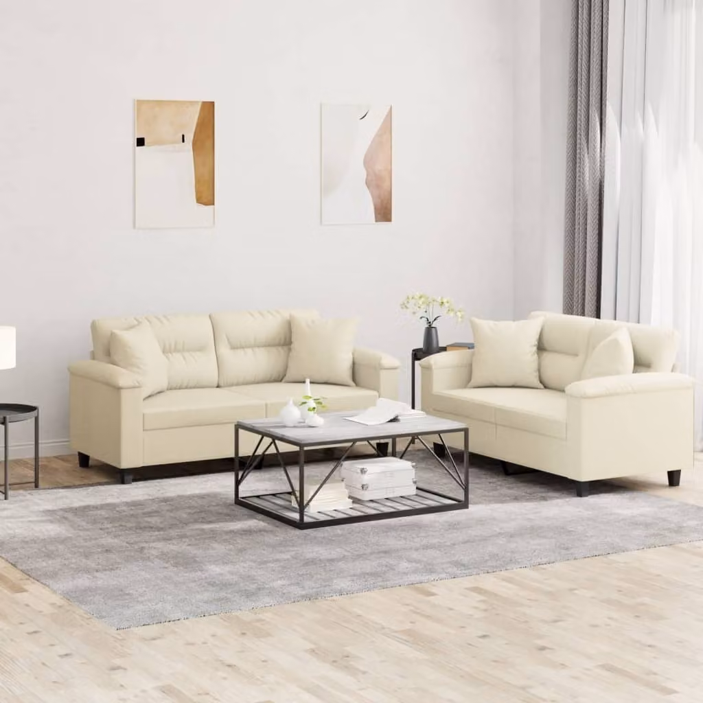 Maison Exclusive - Set divano a 2 posti con cuscini in ecopelle color crema