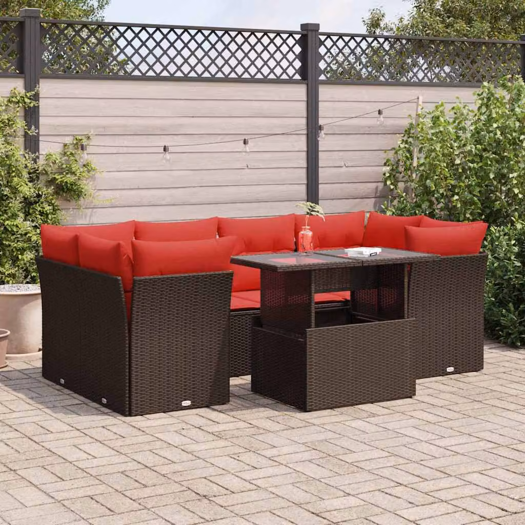 Maison Exclusive - Set Divani Giardino 7 pz con Cuscini Marrone Polyrattan Acacia