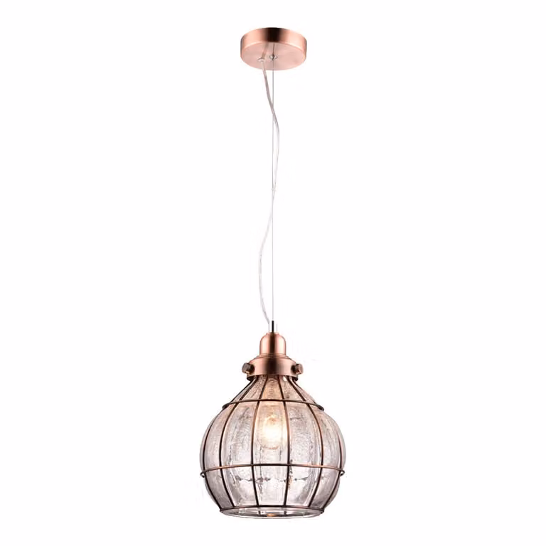 Lampada a sospensione PERUGIA, 1 x E27/40W, diametro 240 mm, finitura rame/trasparente, lunghezza: 24 cm, larghezza: 24 cm, altezza: 150 cm, dimmerabile
