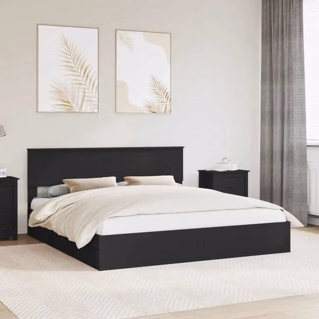 Letto con Contenitore Nero 200 x 200 cm Legno ingegnerizzato 3408425