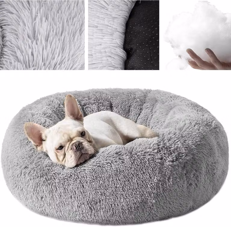 Cuccia per cani a forma di ciambella, in peluche e con rivestimento in ecopelliccia, adatta a cani di piccola e media taglia, e anche a gatti, lavabile