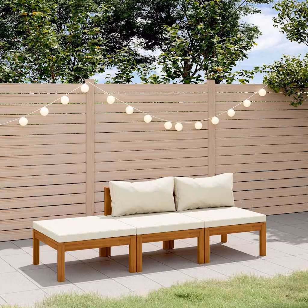 vidaXL Set Divani da Giardino a L con Cuscini Beige in Legno di Acacia