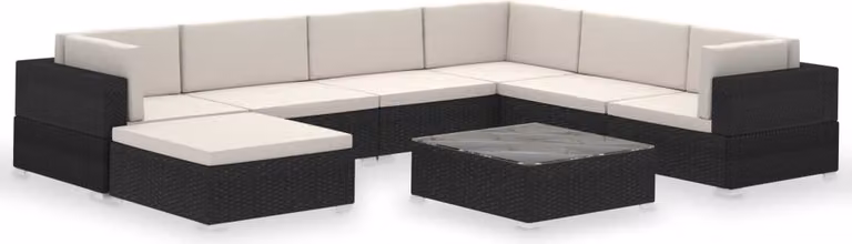 Set Divani da Giardino 8 pz con Cuscini in Polyrattan Nero