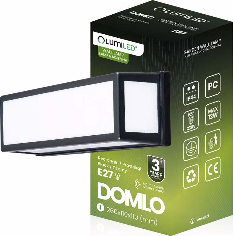 LUMILED applique da esterno lampada da parete illuminazione da esterno lampadario da parete luce da giardino terrazza IP44 nero bianco rettangolare resistente agli spruzzi PC 230V E27 presa max 12W sensore di movimento