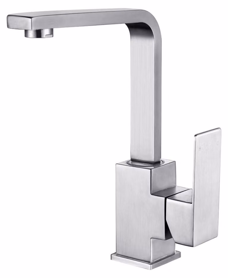 Miscelatore monocomando per cucina, girevole a 360°, forma a "L", acciaio inossidabile spazzolato, finitura nichel
