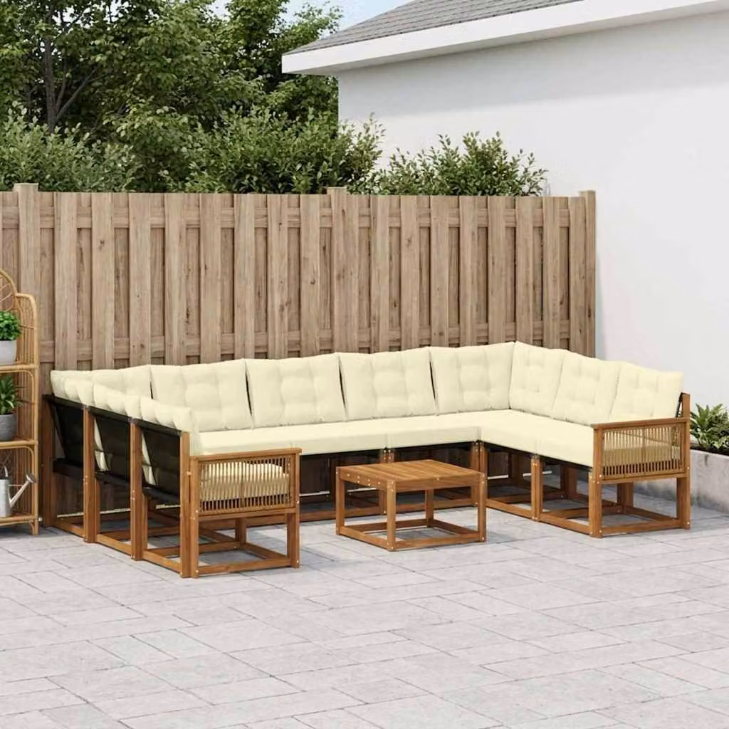 Set di divani da esterno vidaXL in legno di acacia con tavolo da caffè e cuscini, colore beige e marrone