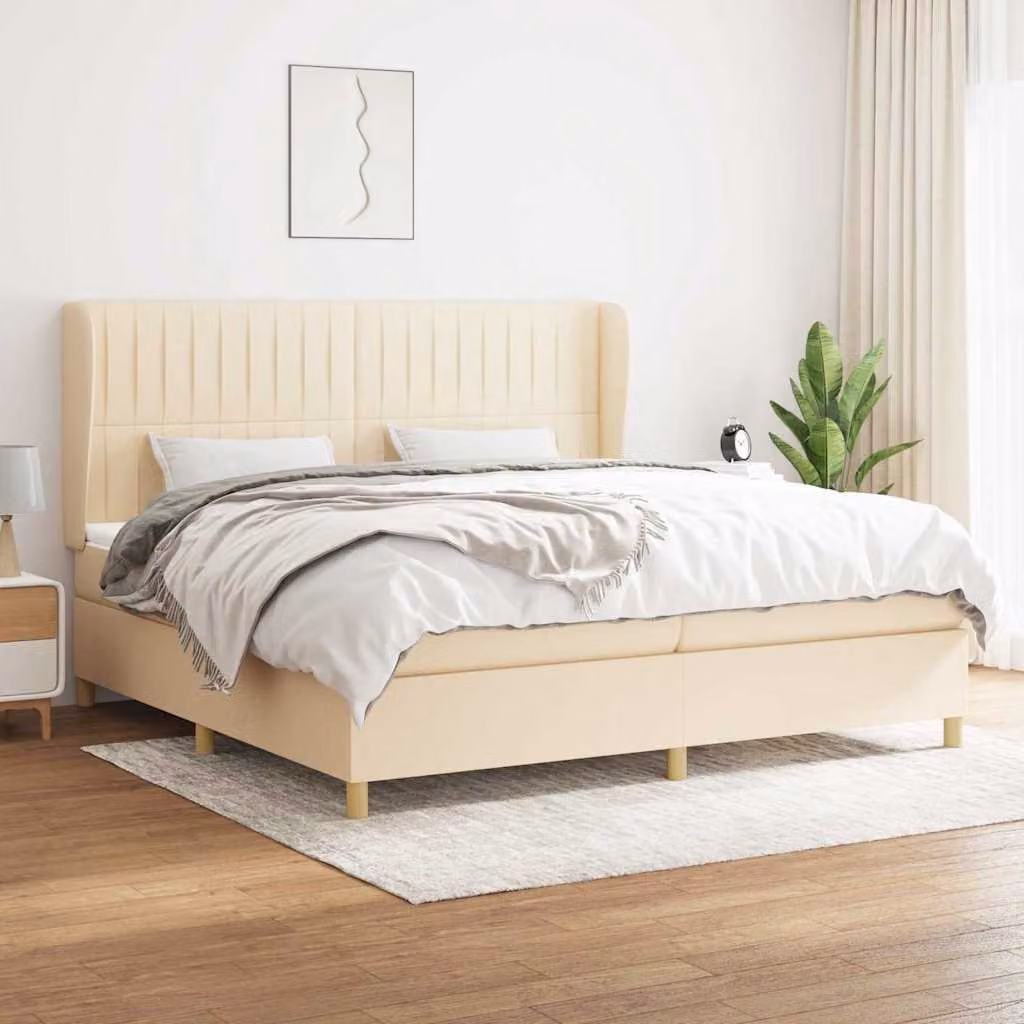 vidaXL Letto Ibrido con Giroletto a Molle e Materasso in Tessuto Beige e Bianco, L/P: 200 x 200 cm