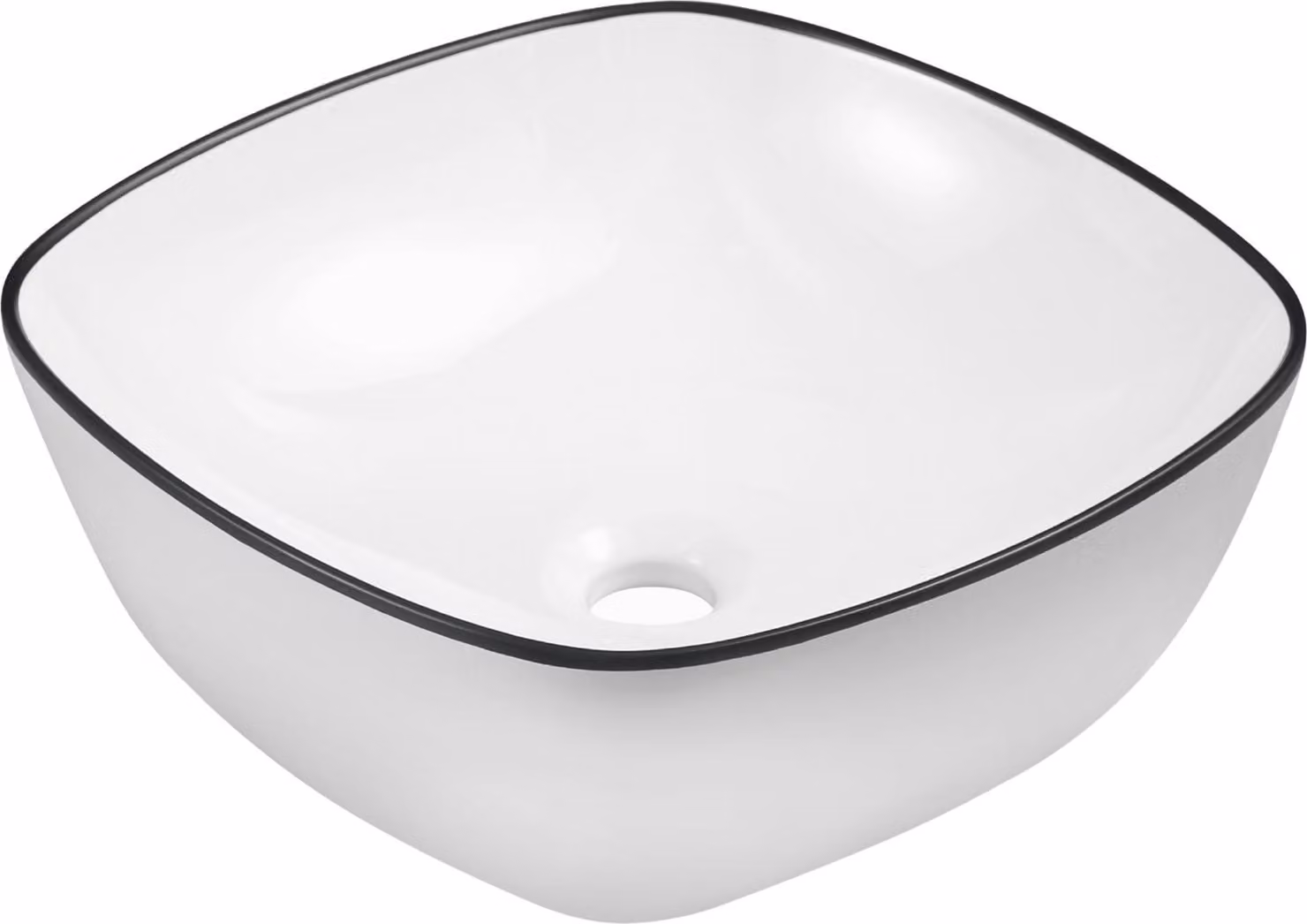 Kerra | Lavabo - Lavabo da appoggio Kr 650 - 40,5x40,5x14 cm - Bianco lucido con bordo nero - Design moderno a soppalco