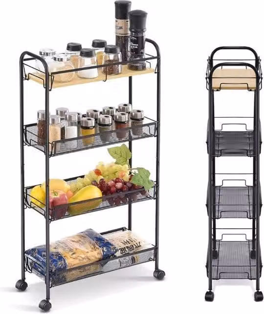 Carrello Cucina a 4 Livelli - Carrello Rotondo Sottile - Nisso su Ruote - Carrello Cucina e Bagno Spaziale - Carrello Multifunzionale per Piccole Stanze Limitate - Cucina, Ufficio, Bagno