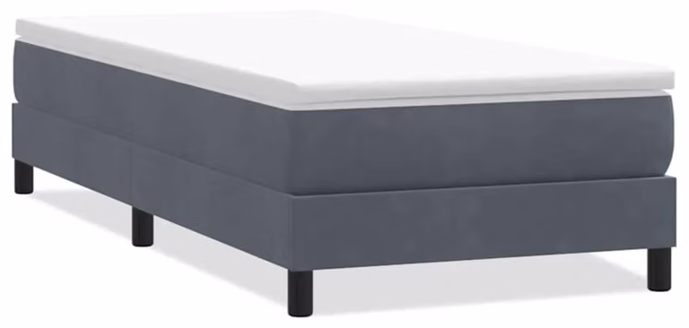 Letto con struttura a molle senza materasso, di colore grigio scuro, con rete a listelli