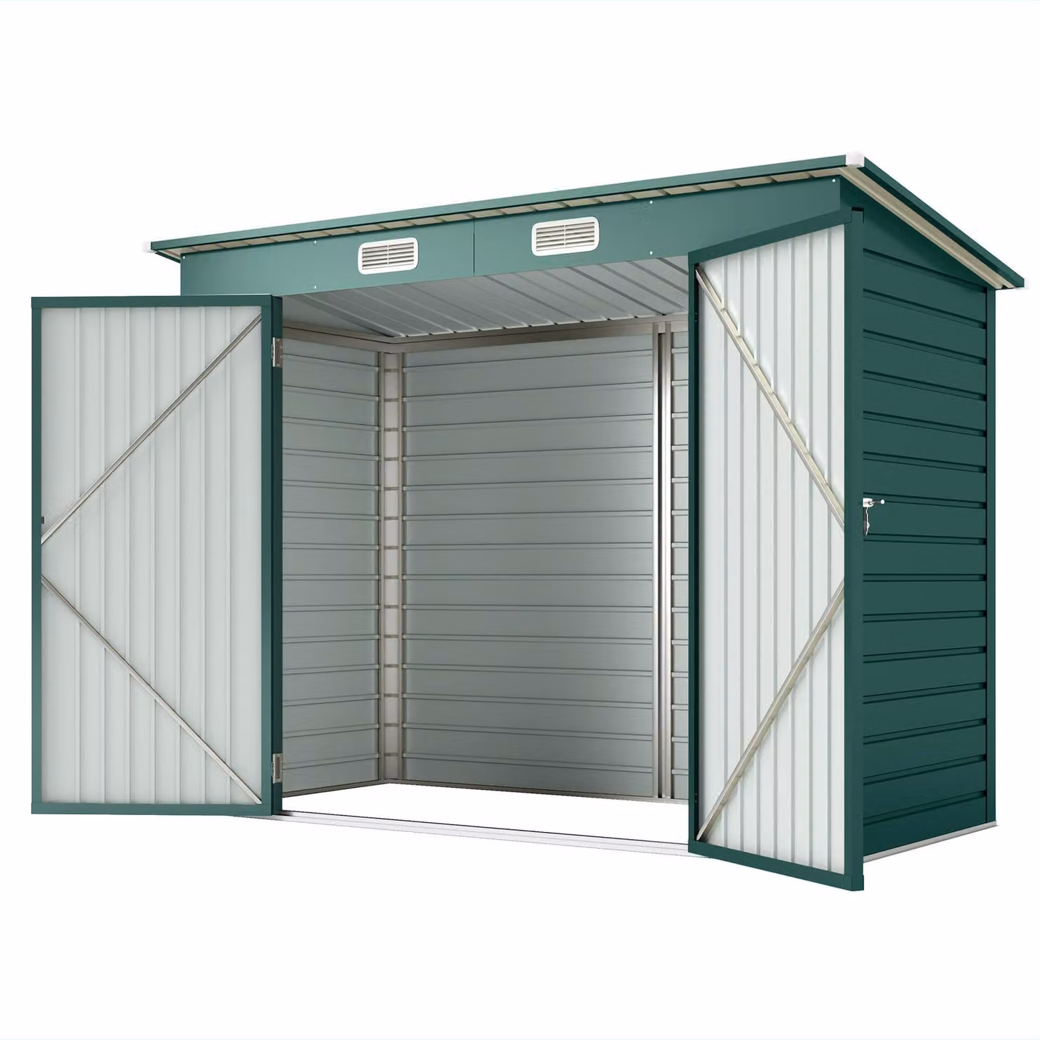 Casetta da giardino Outsunny 4,1 m², con tetto a una falda, 249 x 121 x 166/183 cm, verde