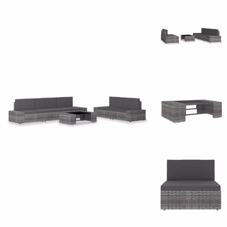 vidaXL set da salotto da giardino 6 pezzi in rattan grigio - Set di mobili da giardino