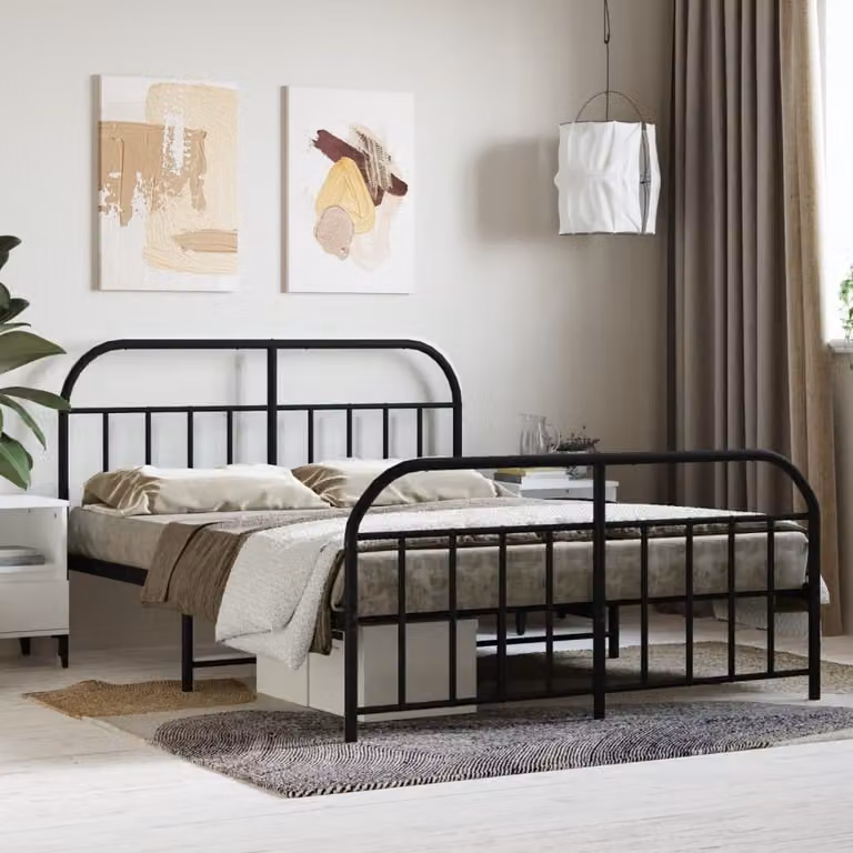 The Living Store Struttura letto con testiera e pediera in metallo nero 140x190 cm