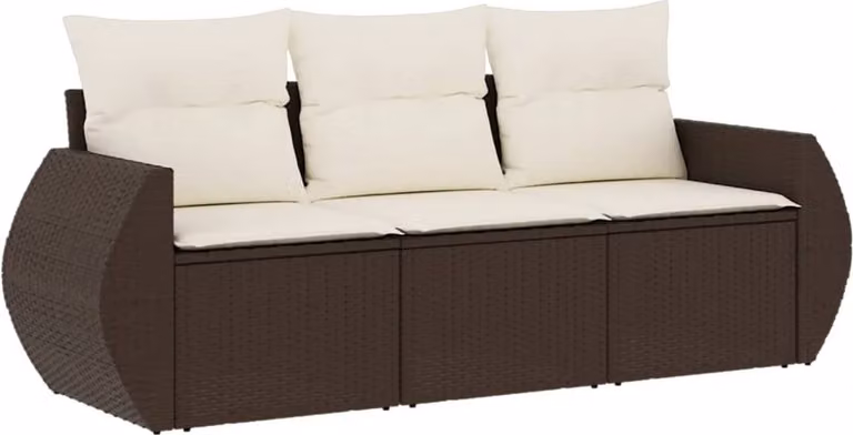 Set Divano da Giardino 3 pz con Cuscini Marrone in Polyrattan