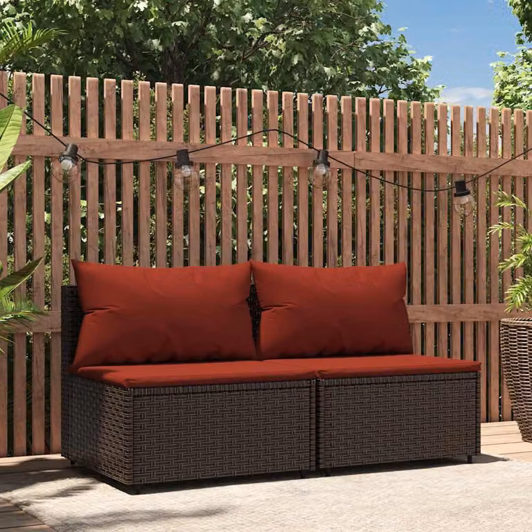 Set di 2 divani centrali da giardino vidaXL in polyrattan marrone con cuscini