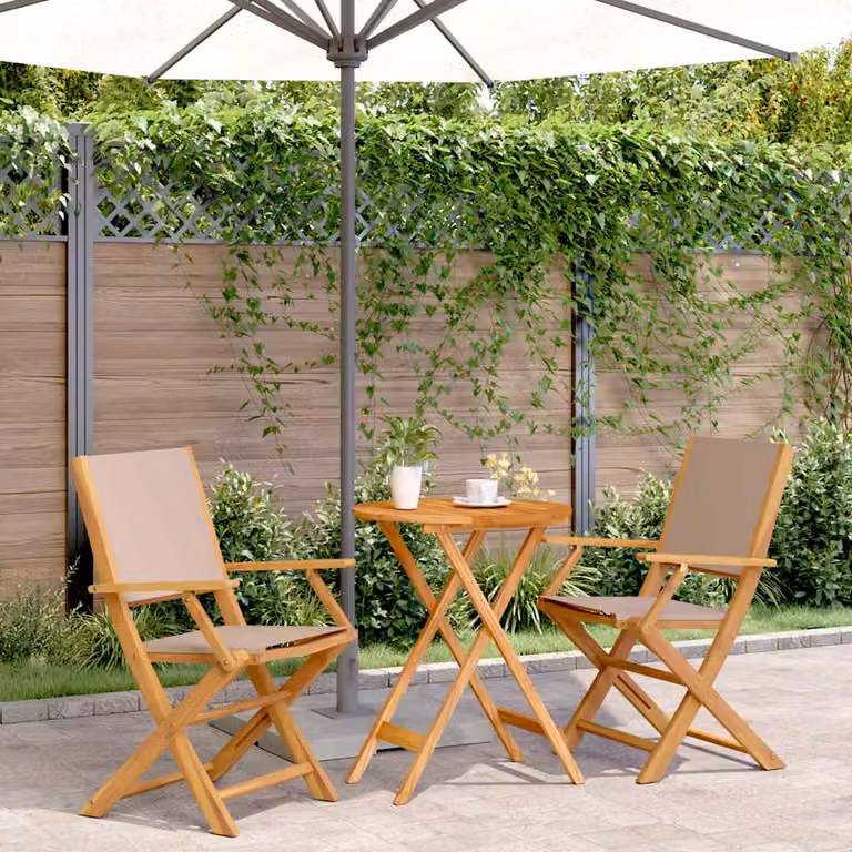 Set da Bistrot vidaXL in Legno di Acacia Olio, 3 Pezzi, Grigio e Beige