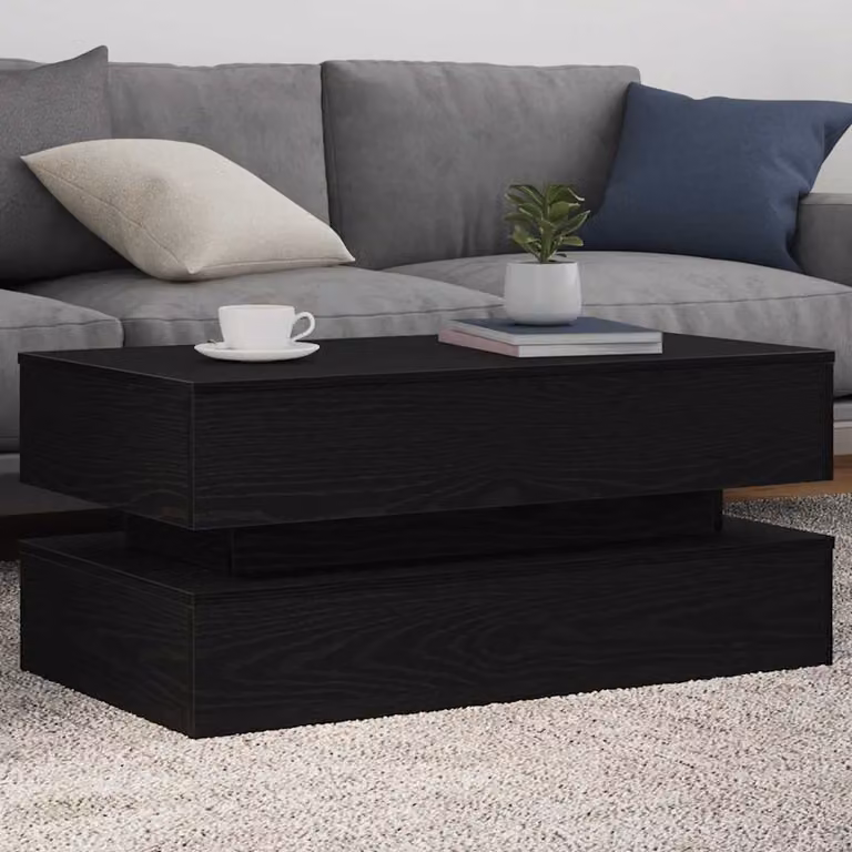 vidaXL Tavolino da Soggiorno Moderno con Luci LED in Legno e MDF, Colore Nero e Marrone, L/P/H: 90 x 50 x 40 cm