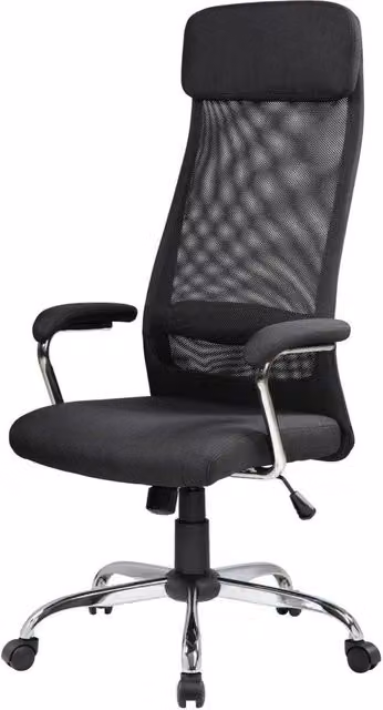 Sedia da ufficio presidenziale DMORA, poltrona ergonomica moderna con braccioli e poggiatesta, Nero, L: 65 cm, P: 65 cm, H: 126-136 cm