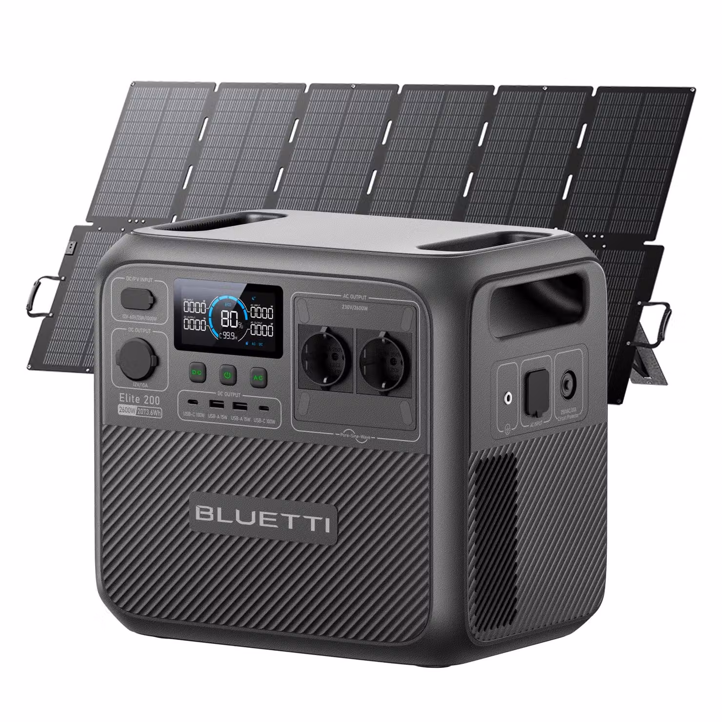 BLUETTI Elite 200 V2: stazione di ricarica portatile con pannello solare da 500 W e generatore a batteria LiFePO4 da 2073,6 Wh, ideale per campeggio, camper e uso off-grid
