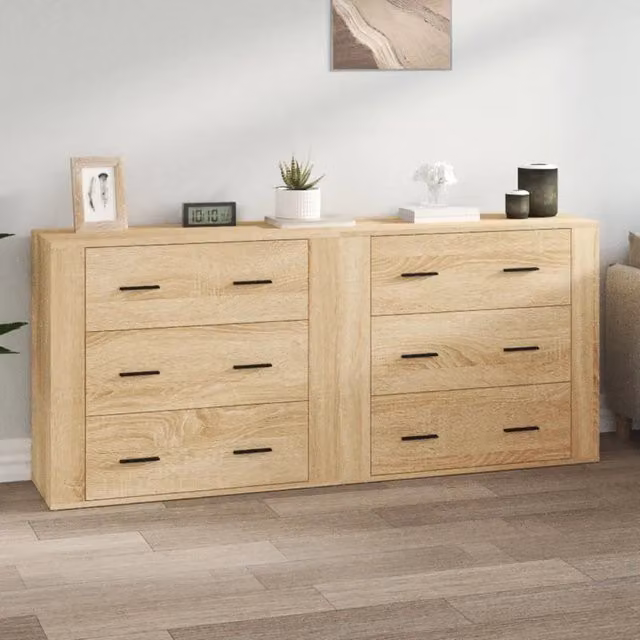 Set di 2 credenze vidaXL in legno multistrato color rovere, modello classico da parete per sala da pranzo